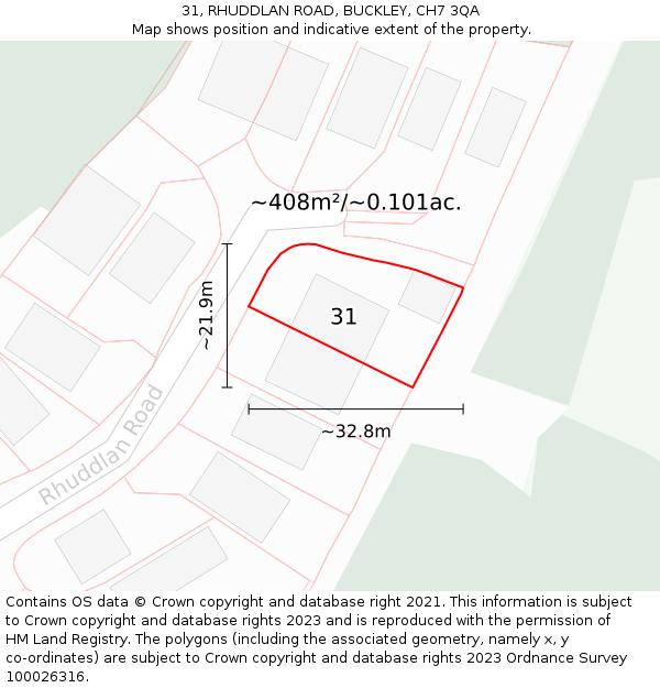 31, RHUDDLAN ROAD, BUCKLEY, CH7 3QA: Plot and title map