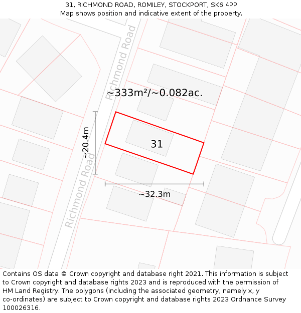 31, RICHMOND ROAD, ROMILEY, STOCKPORT, SK6 4PP: Plot and title map
