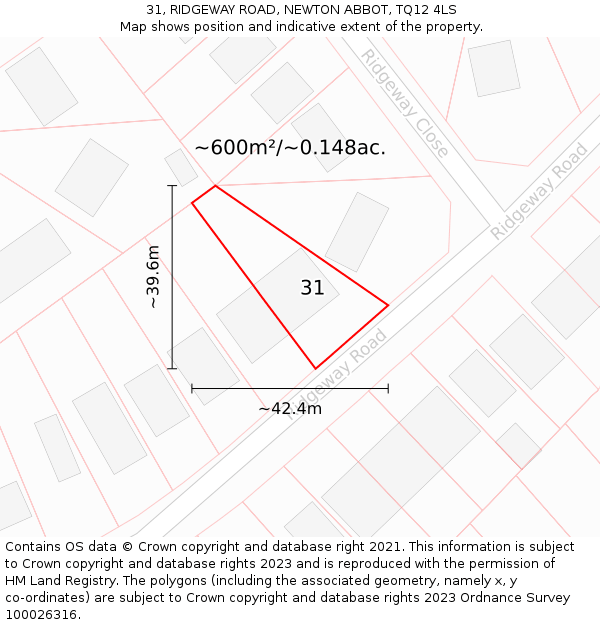 31, RIDGEWAY ROAD, NEWTON ABBOT, TQ12 4LS: Plot and title map
