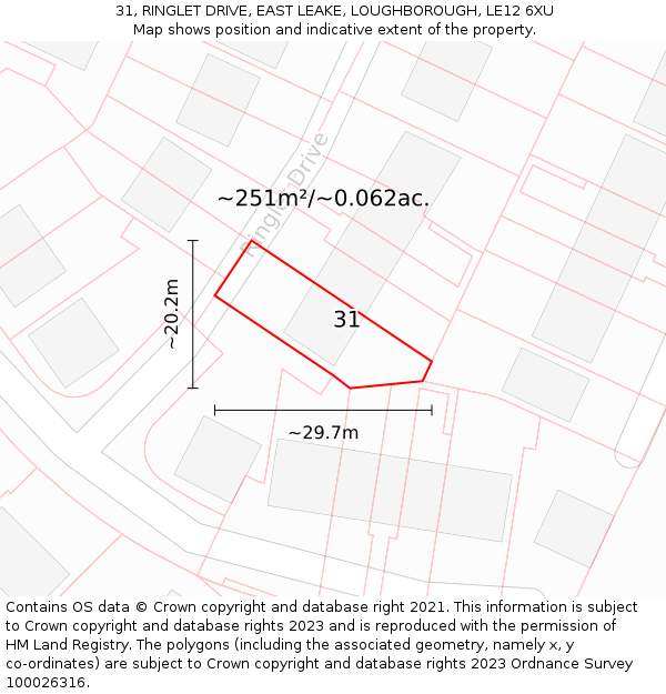 31, RINGLET DRIVE, EAST LEAKE, LOUGHBOROUGH, LE12 6XU: Plot and title map