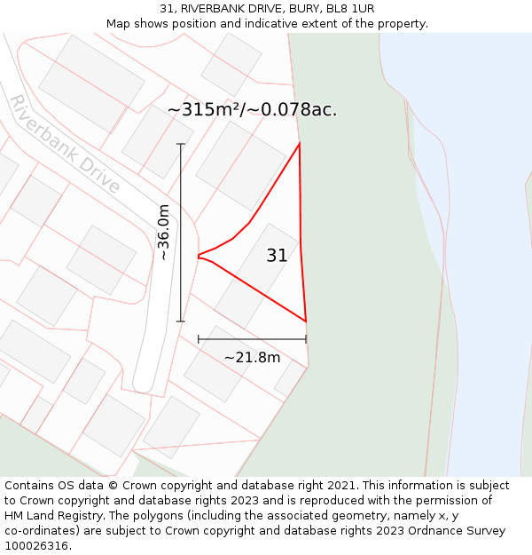 31, RIVERBANK DRIVE, BURY, BL8 1UR: Plot and title map