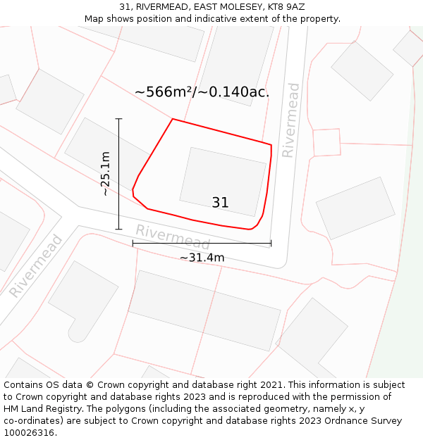 31, RIVERMEAD, EAST MOLESEY, KT8 9AZ: Plot and title map