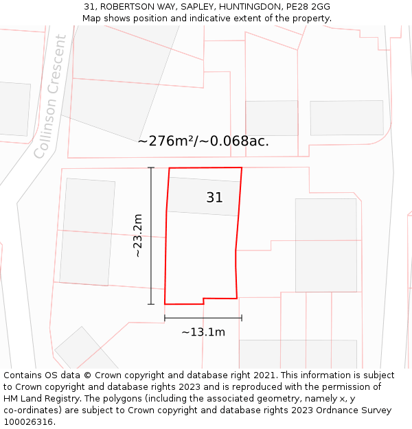 31, ROBERTSON WAY, SAPLEY, HUNTINGDON, PE28 2GG: Plot and title map