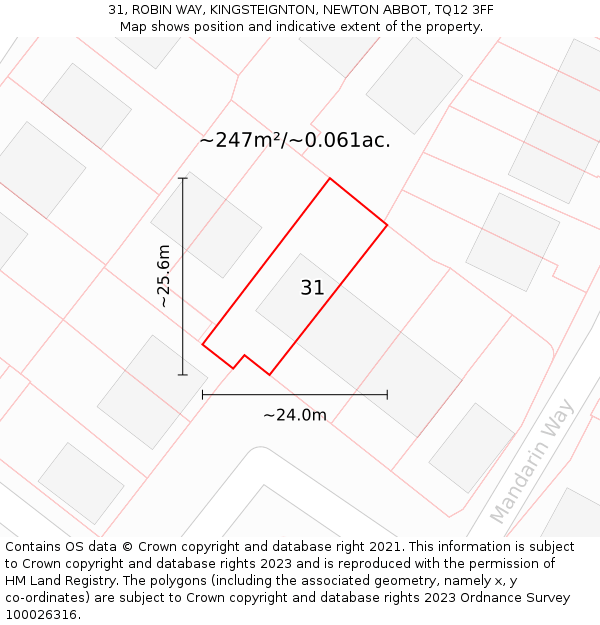 31, ROBIN WAY, KINGSTEIGNTON, NEWTON ABBOT, TQ12 3FF: Plot and title map