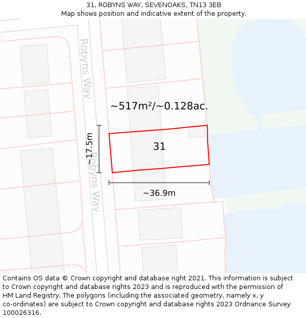 31, ROBYNS WAY, SEVENOAKS, TN13 3EB: Plot and title map
