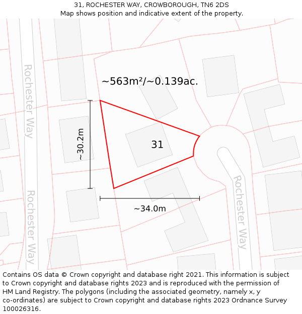 31, ROCHESTER WAY, CROWBOROUGH, TN6 2DS: Plot and title map