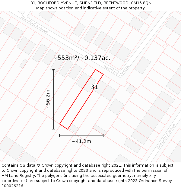 31, ROCHFORD AVENUE, SHENFIELD, BRENTWOOD, CM15 8QN: Plot and title map