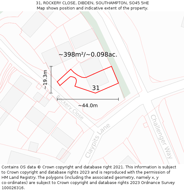 31, ROCKERY CLOSE, DIBDEN, SOUTHAMPTON, SO45 5HE: Plot and title map