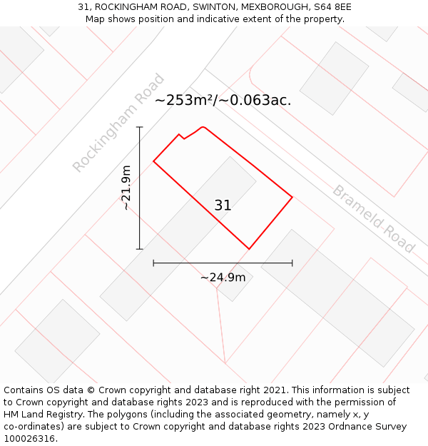 31, ROCKINGHAM ROAD, SWINTON, MEXBOROUGH, S64 8EE: Plot and title map
