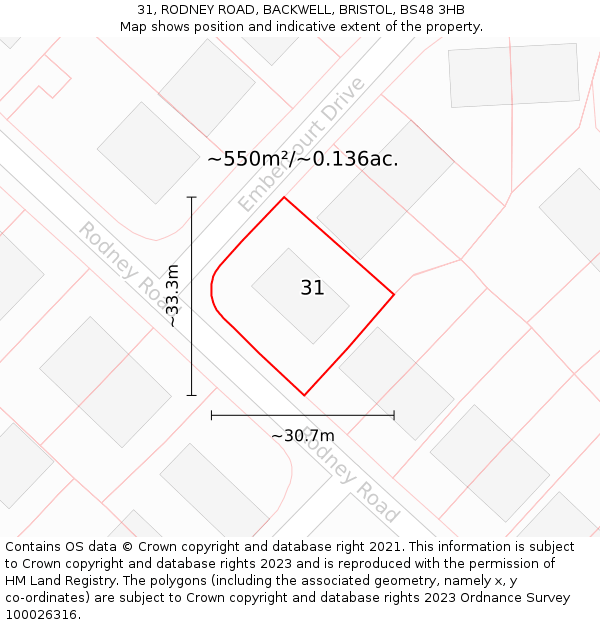 31, RODNEY ROAD, BACKWELL, BRISTOL, BS48 3HB: Plot and title map