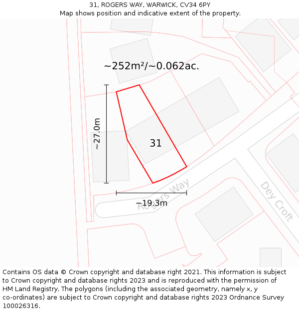 31, ROGERS WAY, WARWICK, CV34 6PY: Plot and title map