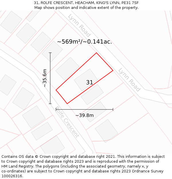 31, ROLFE CRESCENT, HEACHAM, KING'S LYNN, PE31 7SF: Plot and title map