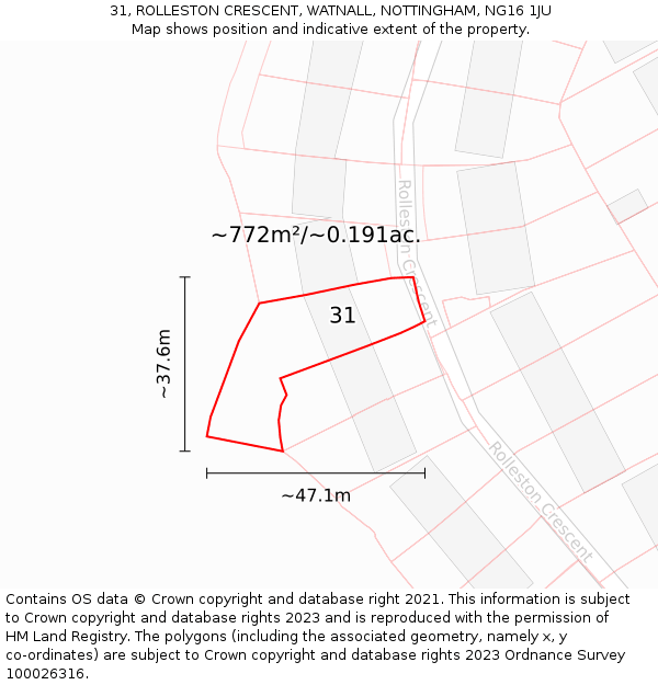 31, ROLLESTON CRESCENT, WATNALL, NOTTINGHAM, NG16 1JU: Plot and title map