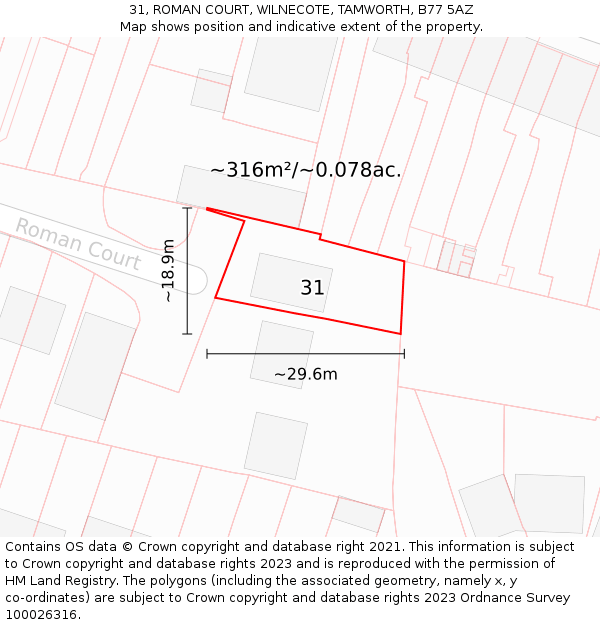 31, ROMAN COURT, WILNECOTE, TAMWORTH, B77 5AZ: Plot and title map