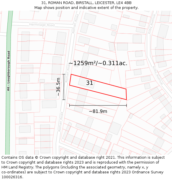 31, ROMAN ROAD, BIRSTALL, LEICESTER, LE4 4BB: Plot and title map