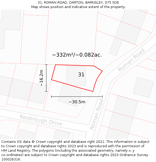 31, ROMAN ROAD, DARTON, BARNSLEY, S75 5DE: Plot and title map
