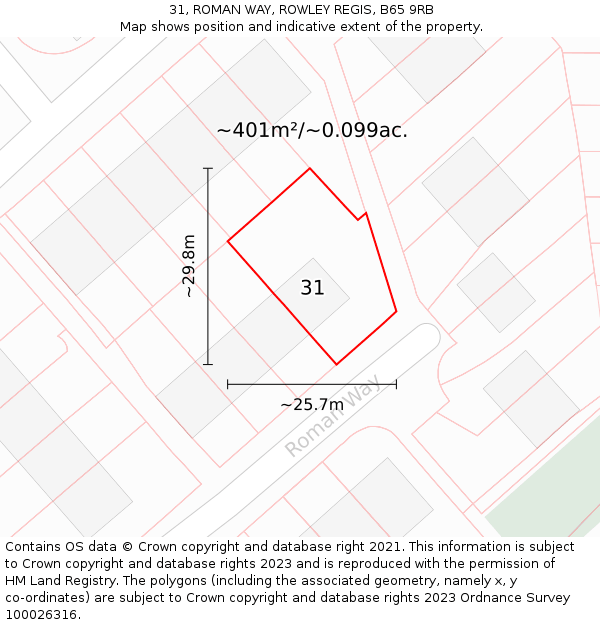 31, ROMAN WAY, ROWLEY REGIS, B65 9RB: Plot and title map