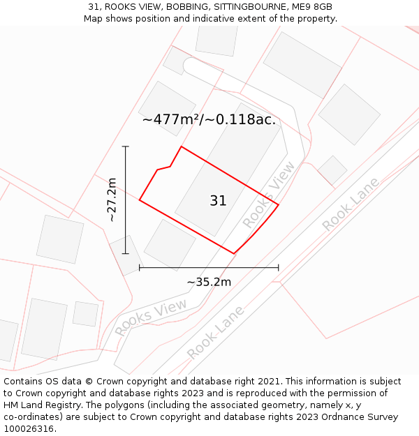 31, ROOKS VIEW, BOBBING, SITTINGBOURNE, ME9 8GB: Plot and title map