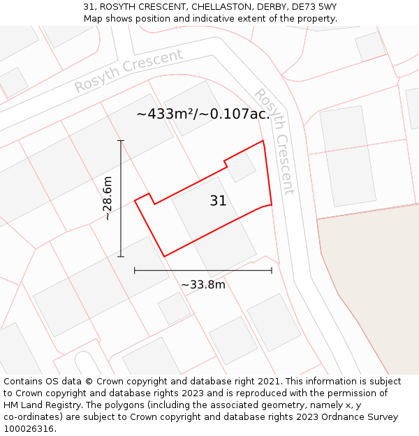 31, ROSYTH CRESCENT, CHELLASTON, DERBY, DE73 5WY: Plot and title map