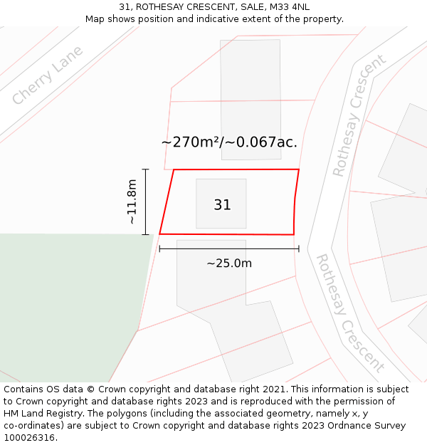 31, ROTHESAY CRESCENT, SALE, M33 4NL: Plot and title map