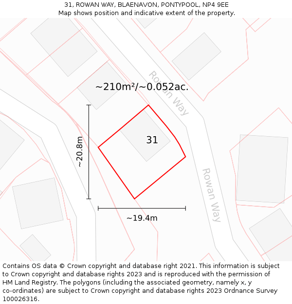 31, ROWAN WAY, BLAENAVON, PONTYPOOL, NP4 9EE: Plot and title map