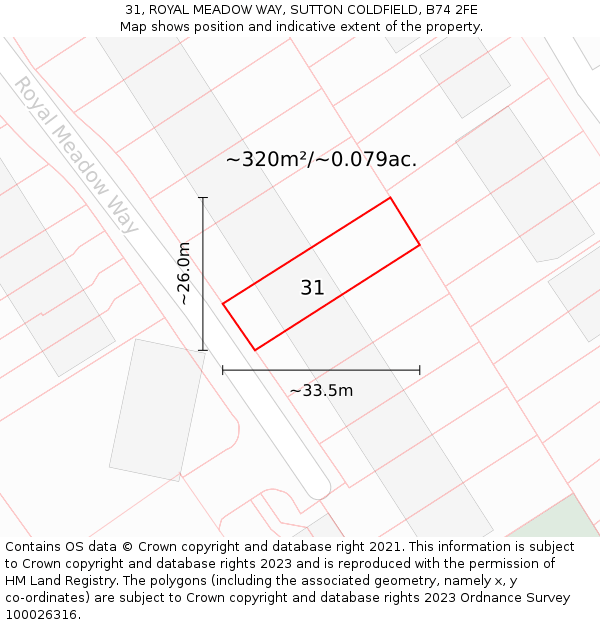 31, ROYAL MEADOW WAY, SUTTON COLDFIELD, B74 2FE: Plot and title map