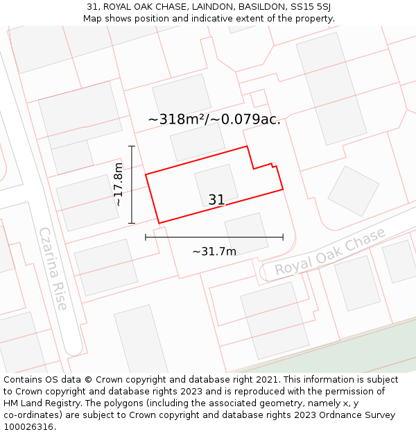 31, ROYAL OAK CHASE, LAINDON, BASILDON, SS15 5SJ: Plot and title map