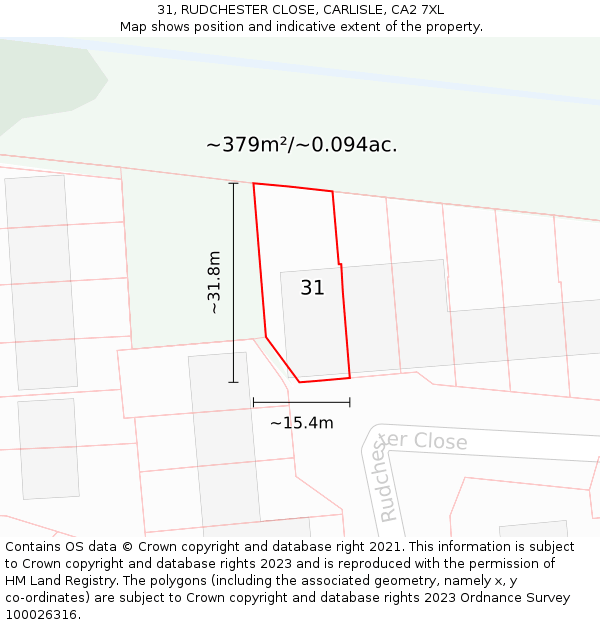 31, RUDCHESTER CLOSE, CARLISLE, CA2 7XL: Plot and title map