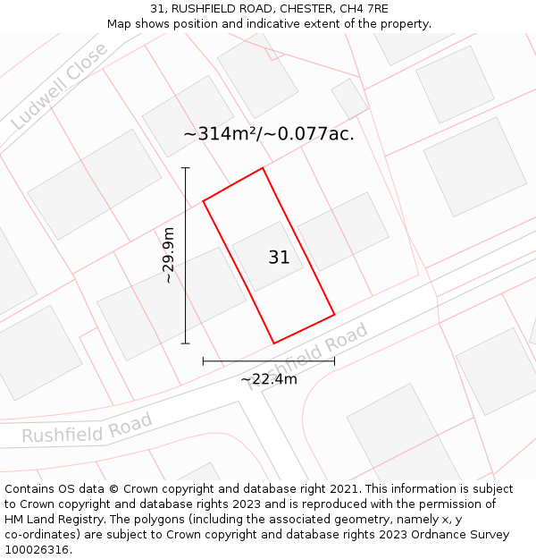 31, RUSHFIELD ROAD, CHESTER, CH4 7RE: Plot and title map