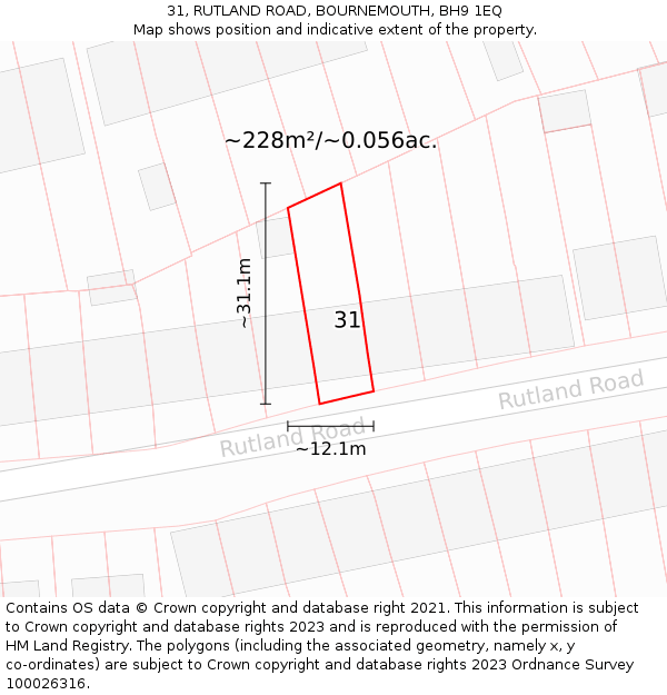 31, RUTLAND ROAD, BOURNEMOUTH, BH9 1EQ: Plot and title map