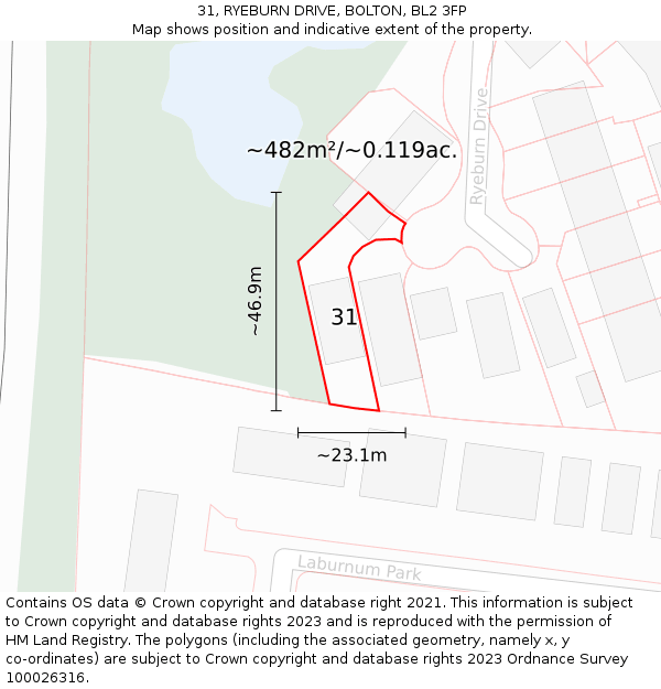 31, RYEBURN DRIVE, BOLTON, BL2 3FP: Plot and title map