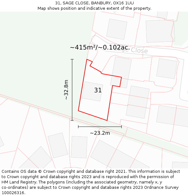 31, SAGE CLOSE, BANBURY, OX16 1UU: Plot and title map