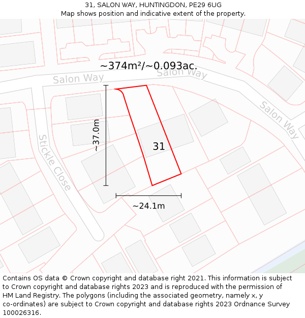 31, SALON WAY, HUNTINGDON, PE29 6UG: Plot and title map