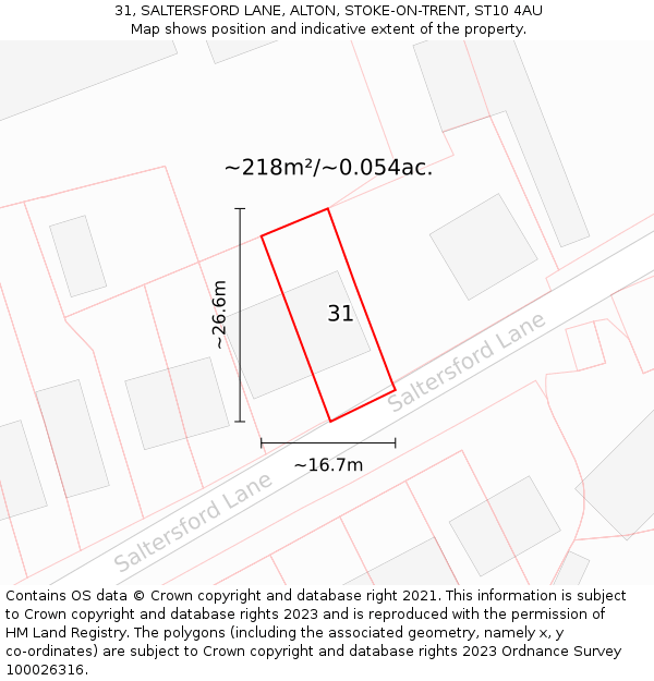31, SALTERSFORD LANE, ALTON, STOKE-ON-TRENT, ST10 4AU: Plot and title map