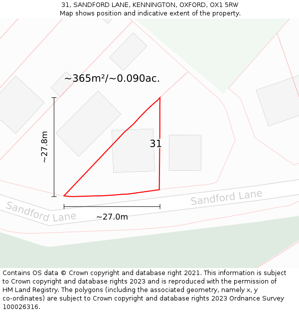 31, SANDFORD LANE, KENNINGTON, OXFORD, OX1 5RW: Plot and title map