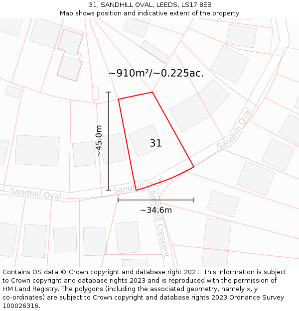 31, SANDHILL OVAL, LEEDS, LS17 8EB: Plot and title map
