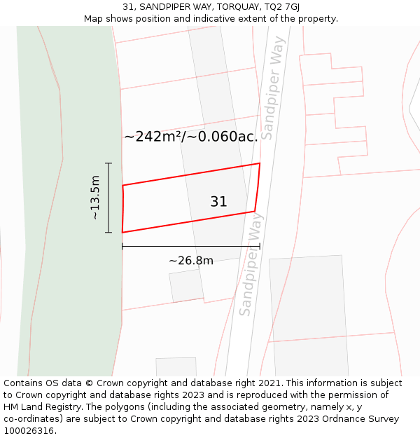 31, SANDPIPER WAY, TORQUAY, TQ2 7GJ: Plot and title map