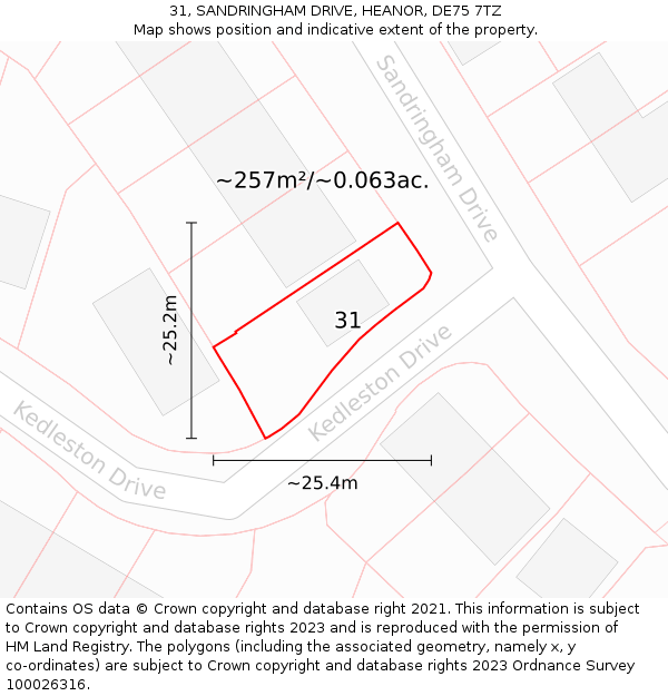 31, SANDRINGHAM DRIVE, HEANOR, DE75 7TZ: Plot and title map