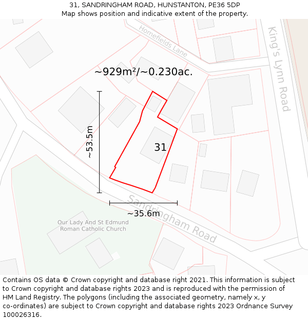 31, SANDRINGHAM ROAD, HUNSTANTON, PE36 5DP: Plot and title map