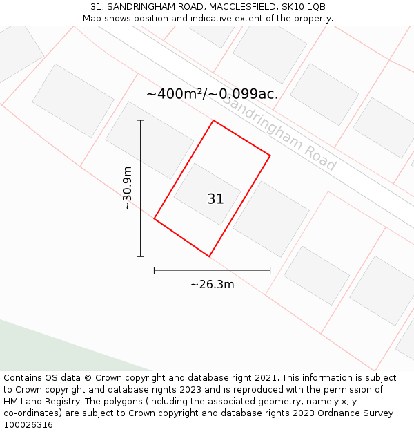 31, SANDRINGHAM ROAD, MACCLESFIELD, SK10 1QB: Plot and title map