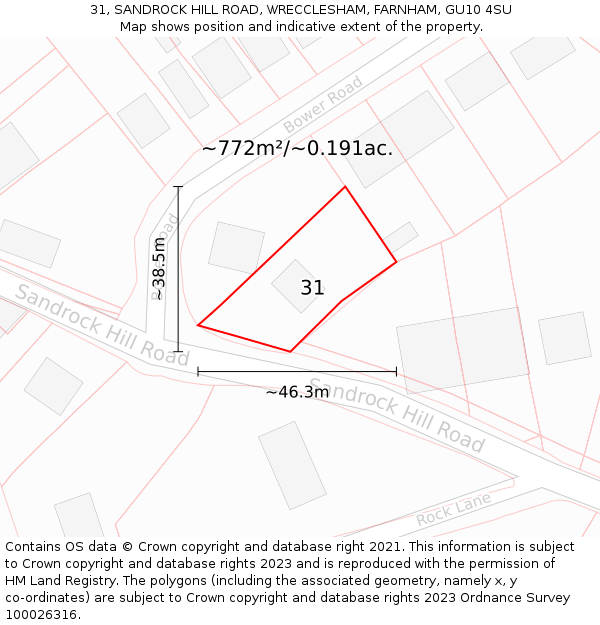 31, SANDROCK HILL ROAD, WRECCLESHAM, FARNHAM, GU10 4SU: Plot and title map