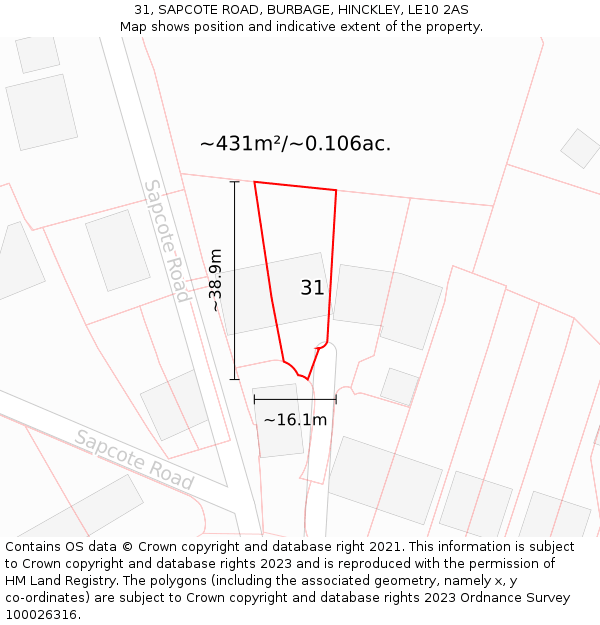 31, SAPCOTE ROAD, BURBAGE, HINCKLEY, LE10 2AS: Plot and title map