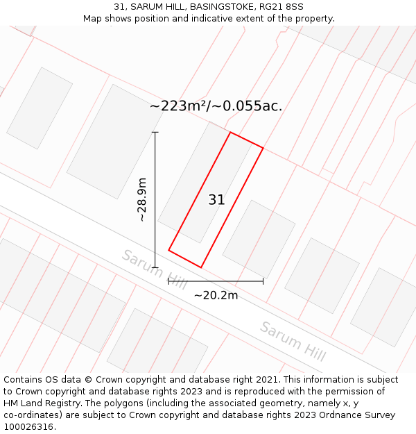 31, SARUM HILL, BASINGSTOKE, RG21 8SS: Plot and title map