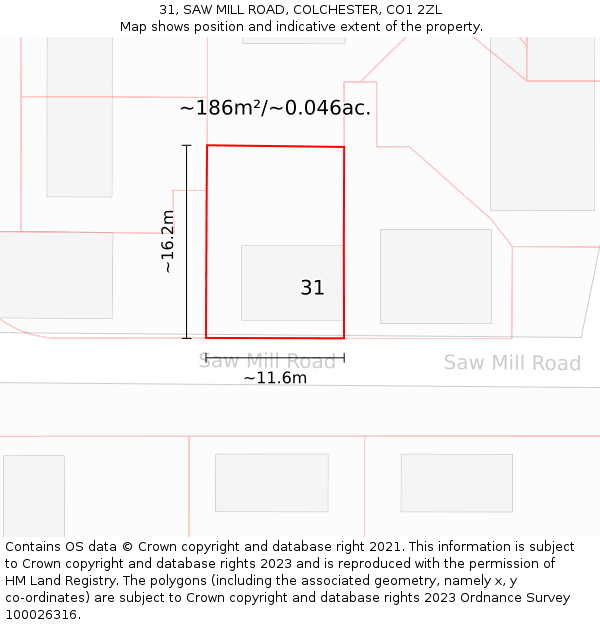31, SAW MILL ROAD, COLCHESTER, CO1 2ZL: Plot and title map