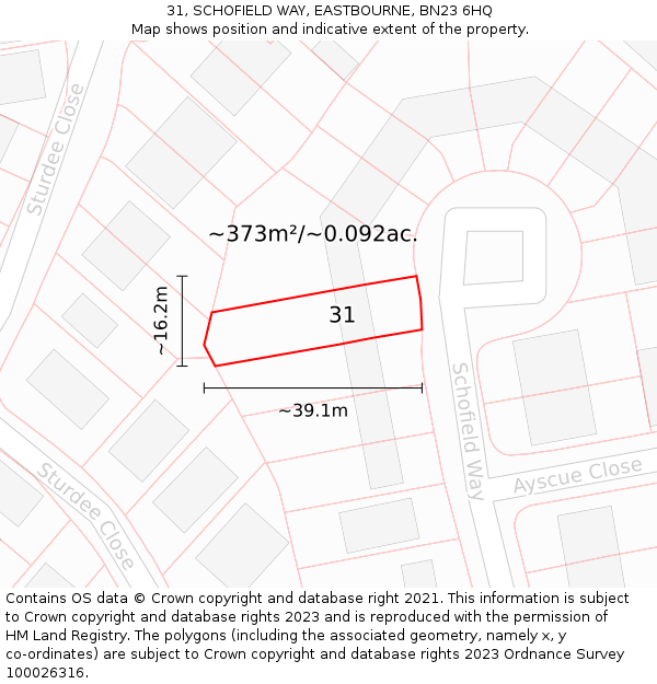 31, SCHOFIELD WAY, EASTBOURNE, BN23 6HQ: Plot and title map