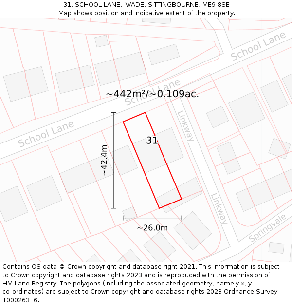 31, SCHOOL LANE, IWADE, SITTINGBOURNE, ME9 8SE: Plot and title map