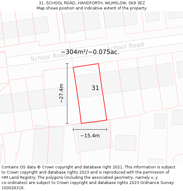 31, SCHOOL ROAD, HANDFORTH, WILMSLOW, SK9 3EZ: Plot and title map