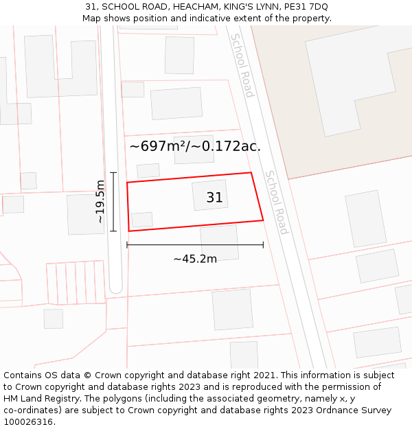 31, SCHOOL ROAD, HEACHAM, KING'S LYNN, PE31 7DQ: Plot and title map