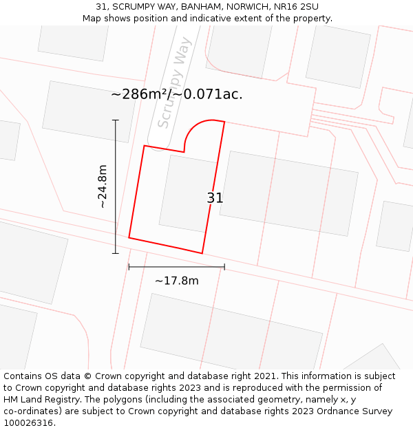 31, SCRUMPY WAY, BANHAM, NORWICH, NR16 2SU: Plot and title map