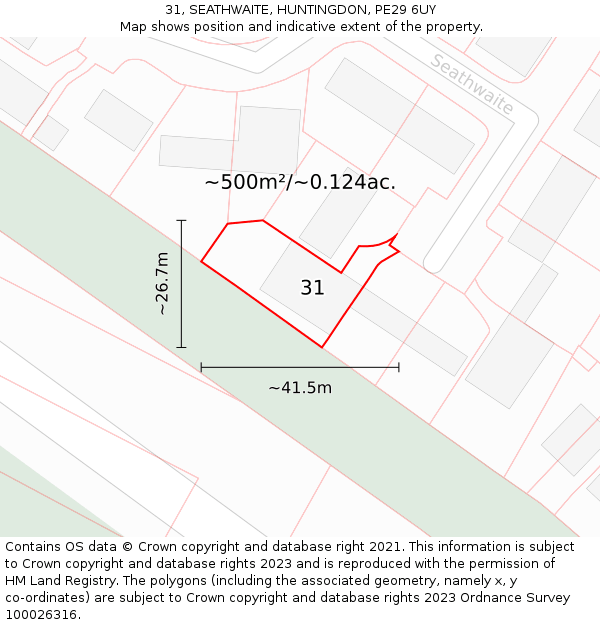 31, SEATHWAITE, HUNTINGDON, PE29 6UY: Plot and title map